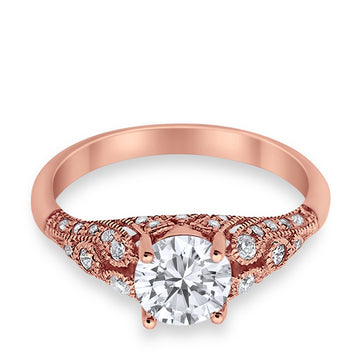 Vintage Style Engagement Ring Rose Tone,Simulated Cubic Zirconia 925 Sterling Silver